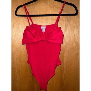 A New Day Red Bow Front Spaghetti Strap Thong Bodysuit Size Small
